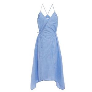 JOIE Hepzibah Aymmetric Hem Striped Wrap Cotton Spaguetti Straps Midi Dress XS